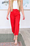 Hazel Blues® |  Lisa High Rise Control Top Wide Leg Crop Jeans in Red