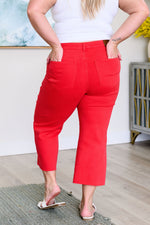 Hazel Blues® |  Lisa High Rise Control Top Wide Leg Crop Jeans in Red