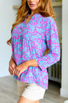 Hazel Blues® |  Lizzy Babydoll Top in Emerald and Pink Paisley