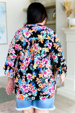 Hazel Blues® |  Lizzy Bell Sleeve Top Black and Teal Tropical Floral