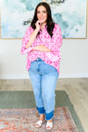 Hazel Blues® |  Lizzy Bell Sleeve Top in Hot Pink Damask