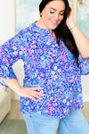 Hazel Blues® |  Lizzy Bell Sleeve Top in Navy and Pink Floral