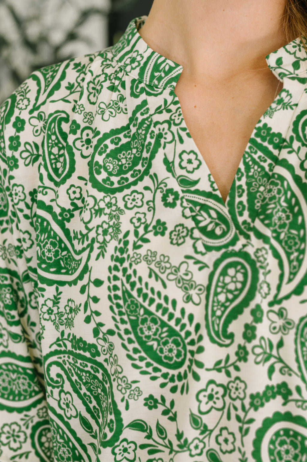 Hazel Blues® |  Lizzy Breeze Top in Green Paisley