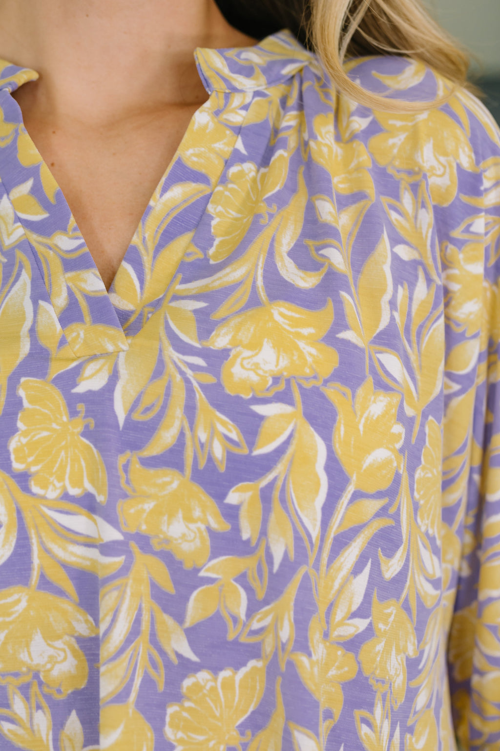 Hazel Blues® |  Lizzy Breeze Top in Purple and Yellow Floral