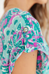 Hazel Blues® |  Lizzy Cap Sleeve Top in Magenta and Teal Paisley