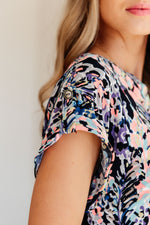 Hazel Blues® |  Lizzy Cap Sleeve Top in Navy Abstract Floral