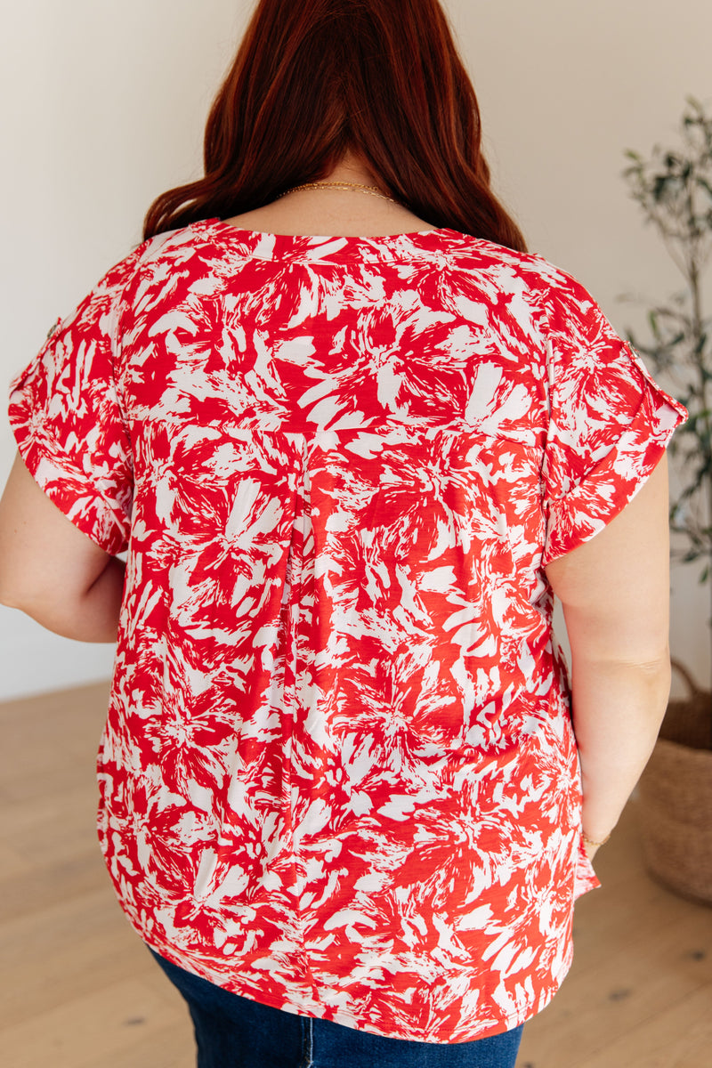 Hazel Blues® |  Lizzy Cap Sleeve Top in Red Floral