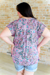 Hazel Blues® |  Lizzy Cap Sleeve Top in Charcoal and Pink Paisley