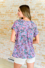 Hazel Blues® |  Lizzy Cap Sleeve Top in Charcoal and Pink Paisley