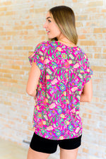 Hazel Blues® |  Lizzy Cap Sleeve Top in Fuchsia and Green Floral Paisley
