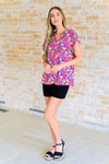 Hazel Blues® |  Lizzy Cap Sleeve Top in Fuchsia and Green Floral Paisley