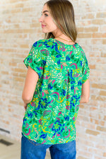 Hazel Blues® |  Lizzy Cap Sleeve Top in Green and Royal Watercolor Floral