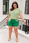 Hazel Blues® |  Lizzy Cap Sleeve Top in Lime and Emerald Multi Stripe