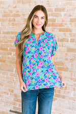 Hazel Blues® |  Lizzy Cap Sleeve Top in Mint and Lavender Floral
