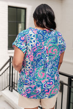 Hazel Blues® |  Lizzy Cap Sleeve Top in Pink and Jade Paisley Mix