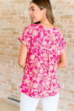 Hazel Blues® |  Lizzy Cap Sleeve Top in Pink and Peach Floral