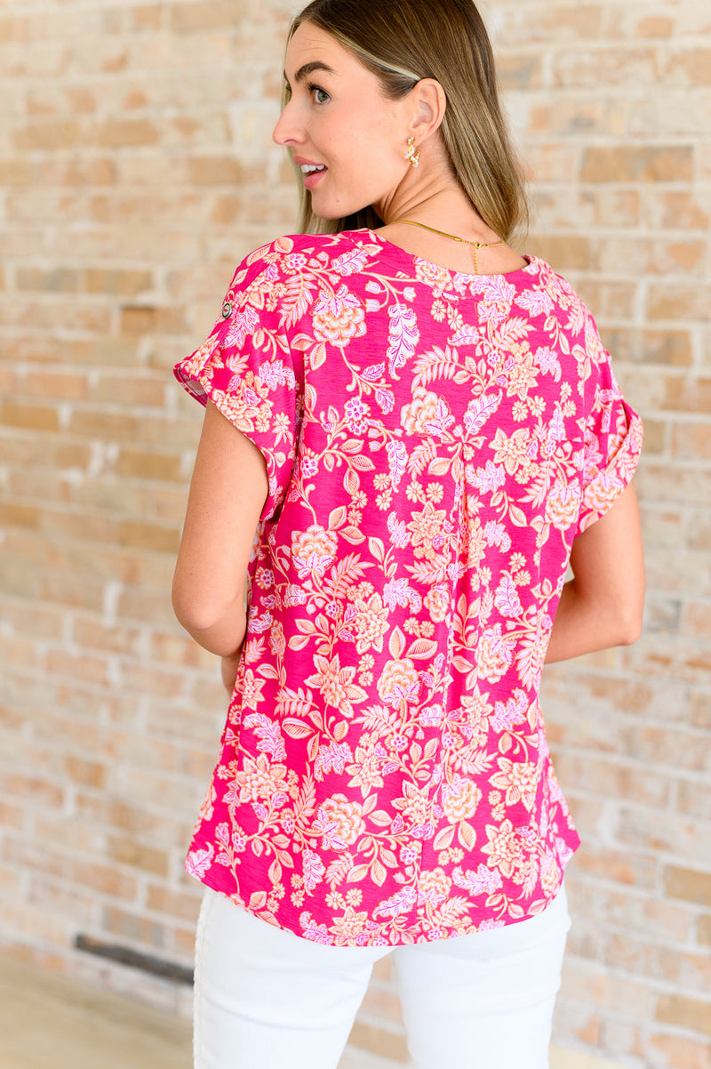 Hazel Blues® |  Lizzy Cap Sleeve Top in Pink and Peach Floral