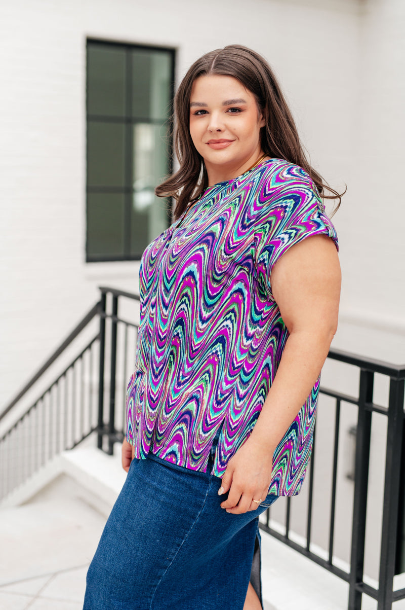 Hazel Blues® |  Lizzy Cap Sleeve Top in Purple Multi Marble