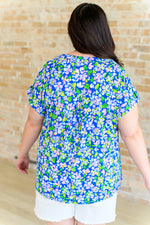 Hazel Blues® |  Lizzy Cap Sleeve Top in Royal and Pink Wildflower