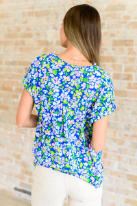 Hazel Blues® |  Lizzy Cap Sleeve Top in Royal and Pink Wildflower