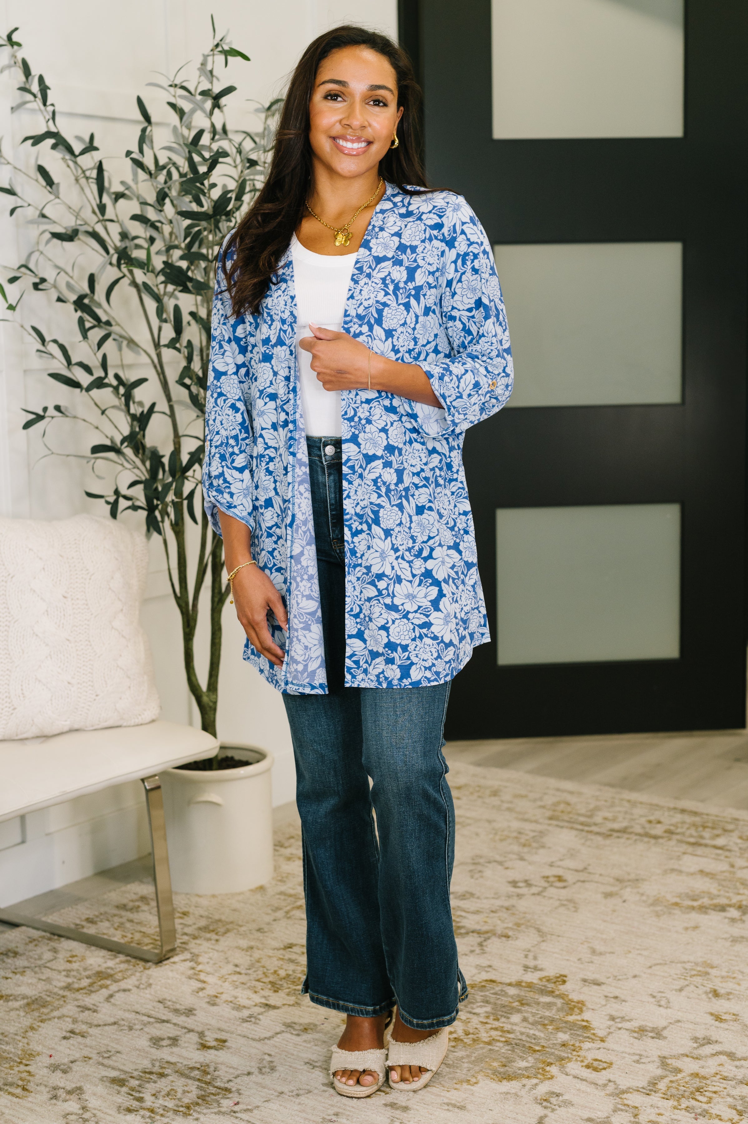 Lizzy Cardigan in Blue and White Floral – Hazel Blues®