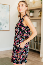 Hazel Blues® |  Lizzy Tank Dress in Black and Pink Paisley