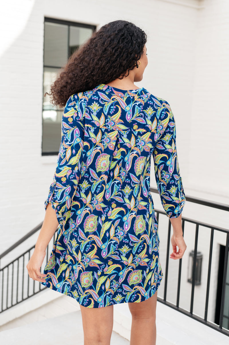 Hazel Blues® |  Lizzy Dress in Navy and Bright Paisley Floral