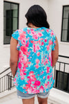 Hazel Blues® |  Lizzy Flutter Sleeve Top in Blue and Pink Roses