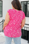 Hazel Blues® |  Lizzy Flutter Sleeve Top in Hot Pink and White Floral