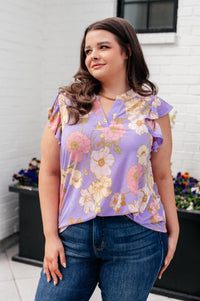 Hazel Blues® |  Lizzy Flutter Sleeve Top in Lavender French Floral