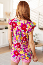 Hazel Blues® |  Lizzy Flutter Sleeve Top in Magenta and Yellow Floral