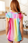 Hazel Blues® |  Lizzy Flutter Sleeve Top in Ombre Rainbow