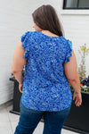Hazel Blues® |  Lizzy Flutter Sleeve Top in Royal Blue and White Floral