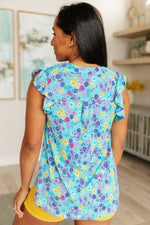 Hazel Blues® |  Lizzy Flutter Sleeve Top in Teal and Purple Floral