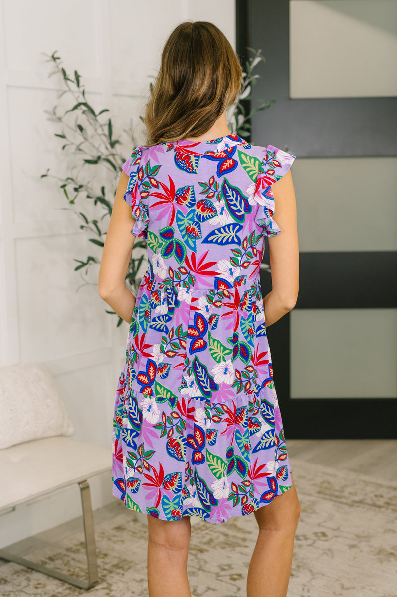 Lizzy Flutter-Sleeve Dress in Multi Leaf – Hazel Blues®