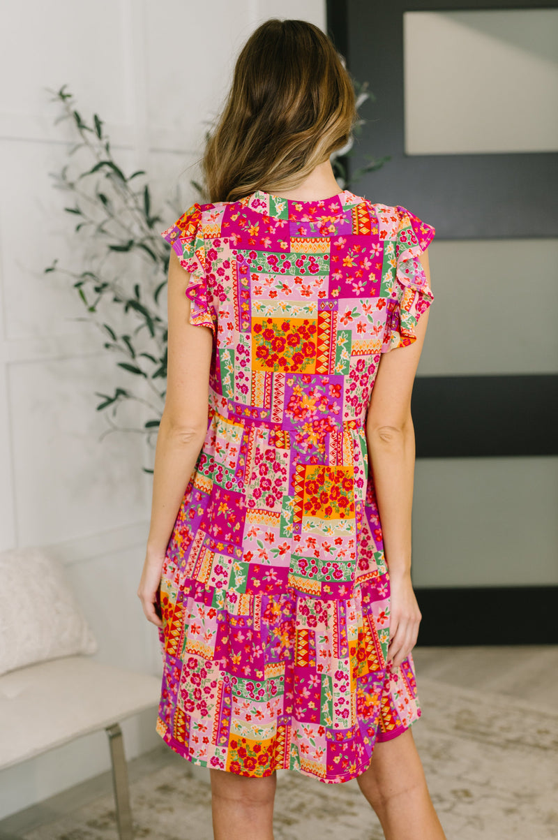 Lizzy Flutter-Sleeve Dress in Patchwork Floral – Hazel Blues®