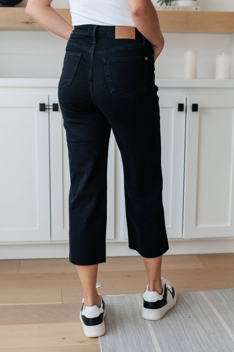 Hazel Blues® |  Lizzy High Rise Control Top Wide Leg Crop Jeans in Black