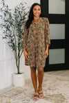 Lizzy Long Sleeve Dress in Olive Paisley