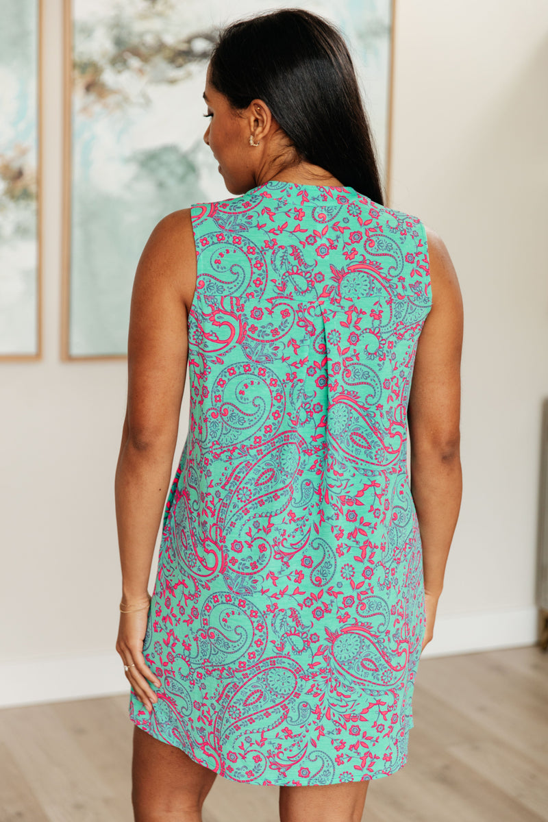 Hazel Blues® |  Lizzy Tank Dress in Teal and Magenta Paisley