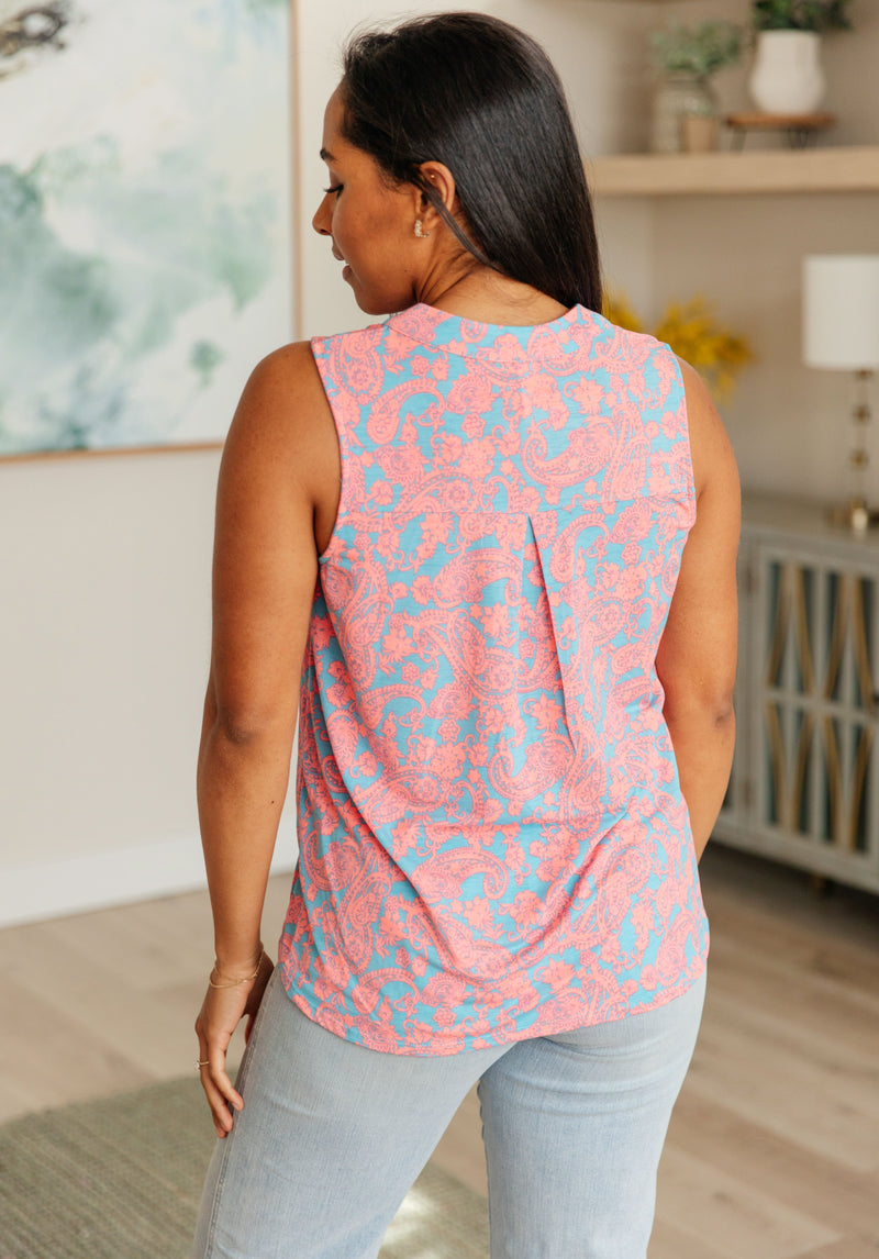 Hazel Blues® |  Lizzy Tank Top in Blue and Apricot Paisley