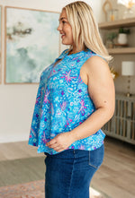 Hazel Blues® |  Lizzy Tank Top in Blue and Pink Tropical Sailing