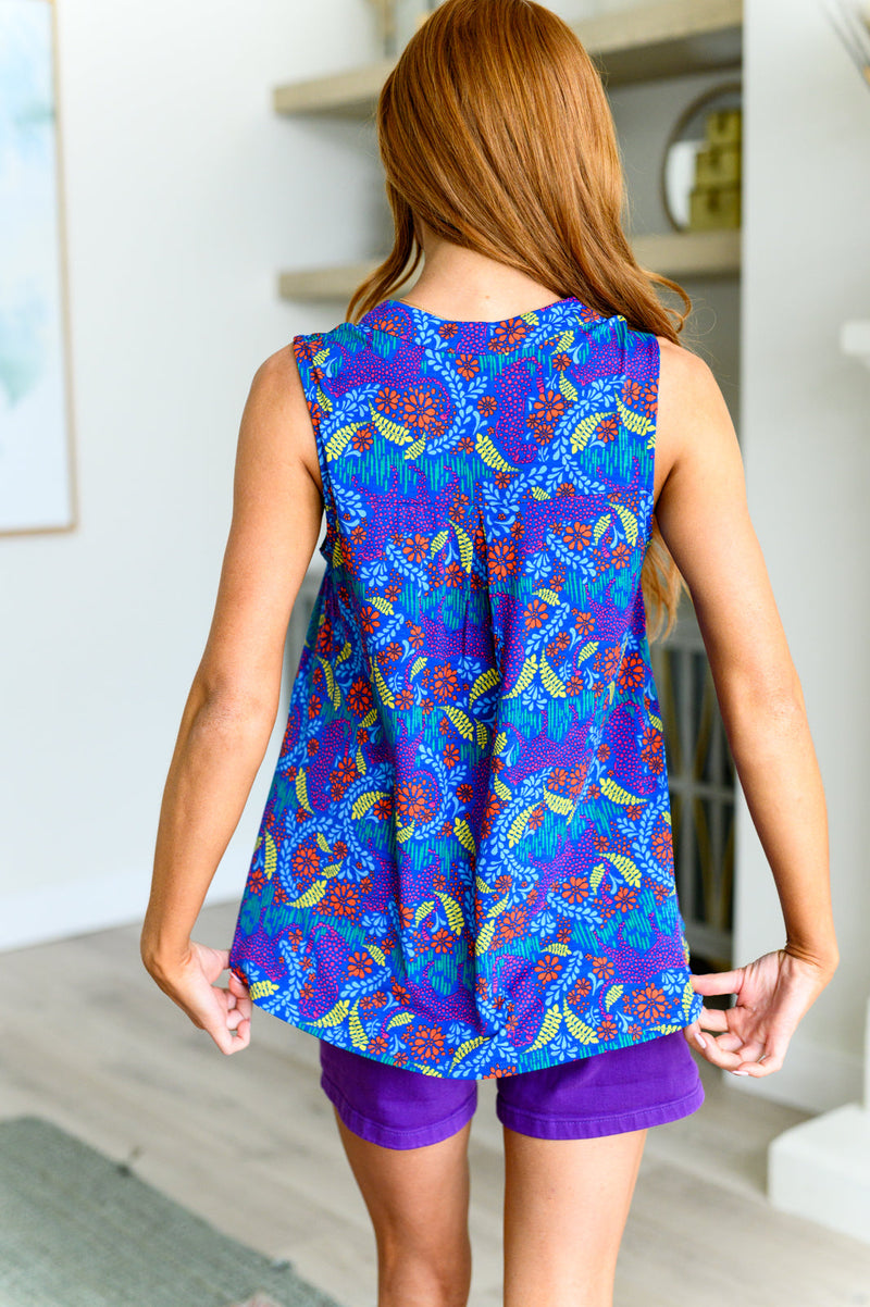 Hazel Blues® |  Lizzy Tank Top in Royal and Red Abstract