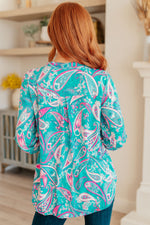 Hazel Blues® |  Lizzy Top in Aqua and Pink Paisley