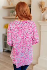 Hazel Blues® |  Lizzy Top in Blue and Pink Paisley