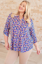 Hazel Blues® |  Lizzy Top in Blue and Pink Retro Ditsy Floral