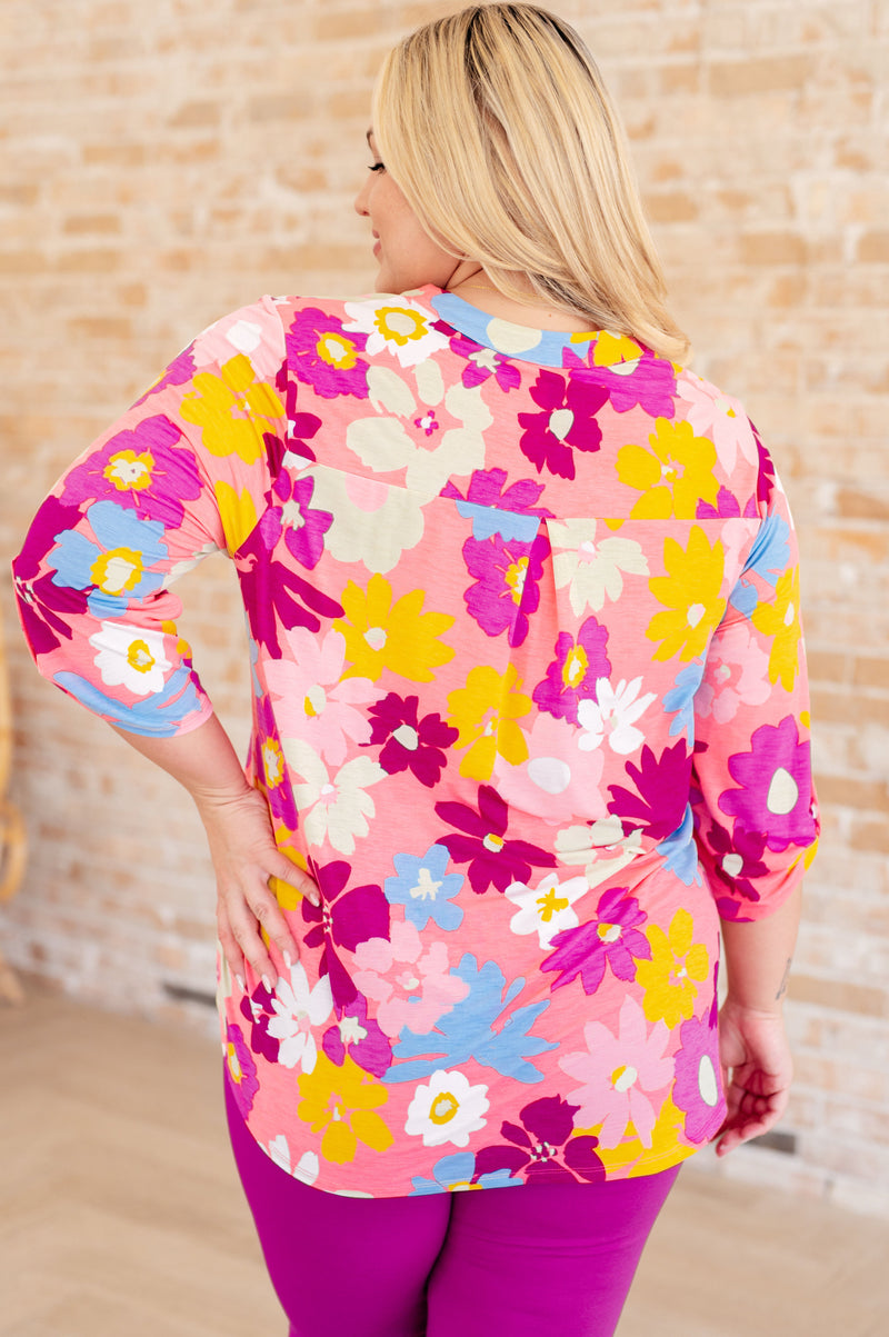 Hazel Blues® |  Lizzy Top in Coral and Magenta Painted Floral