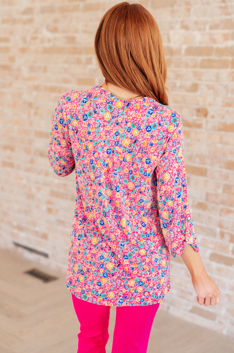 Hazel Blues® |  Lizzy Top in Hot Pink and Turquoise Ditsy Floral
