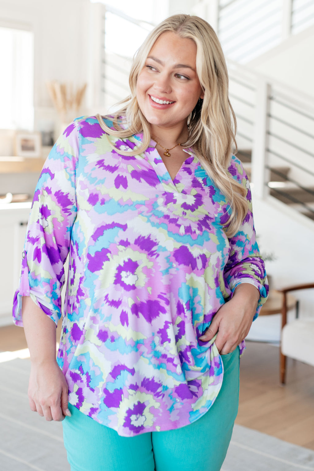 Hazel Blues® |  Lizzy Top in Lavender and Purple Brush Strokes