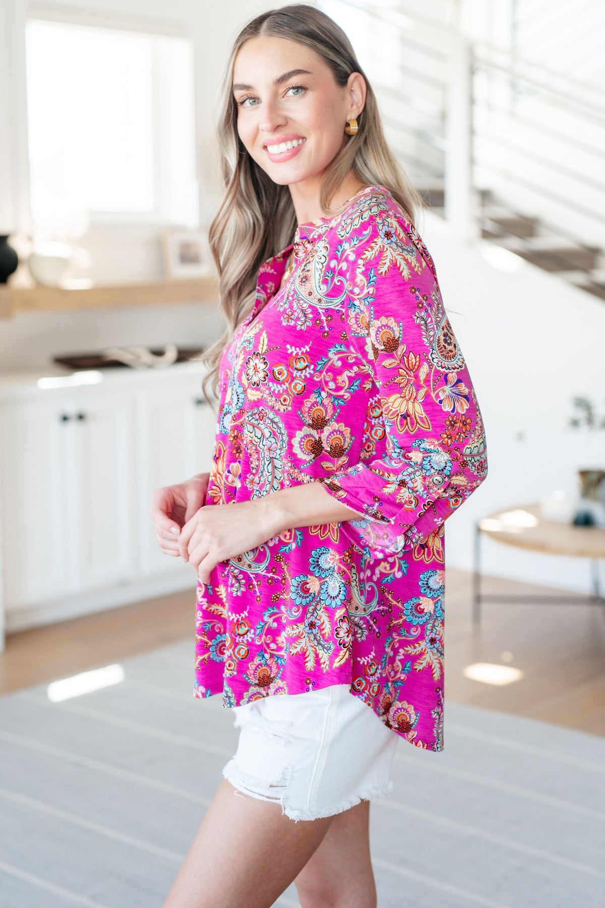 Hazel Blues® |  Lizzy Top in Magenta Floral Paisley