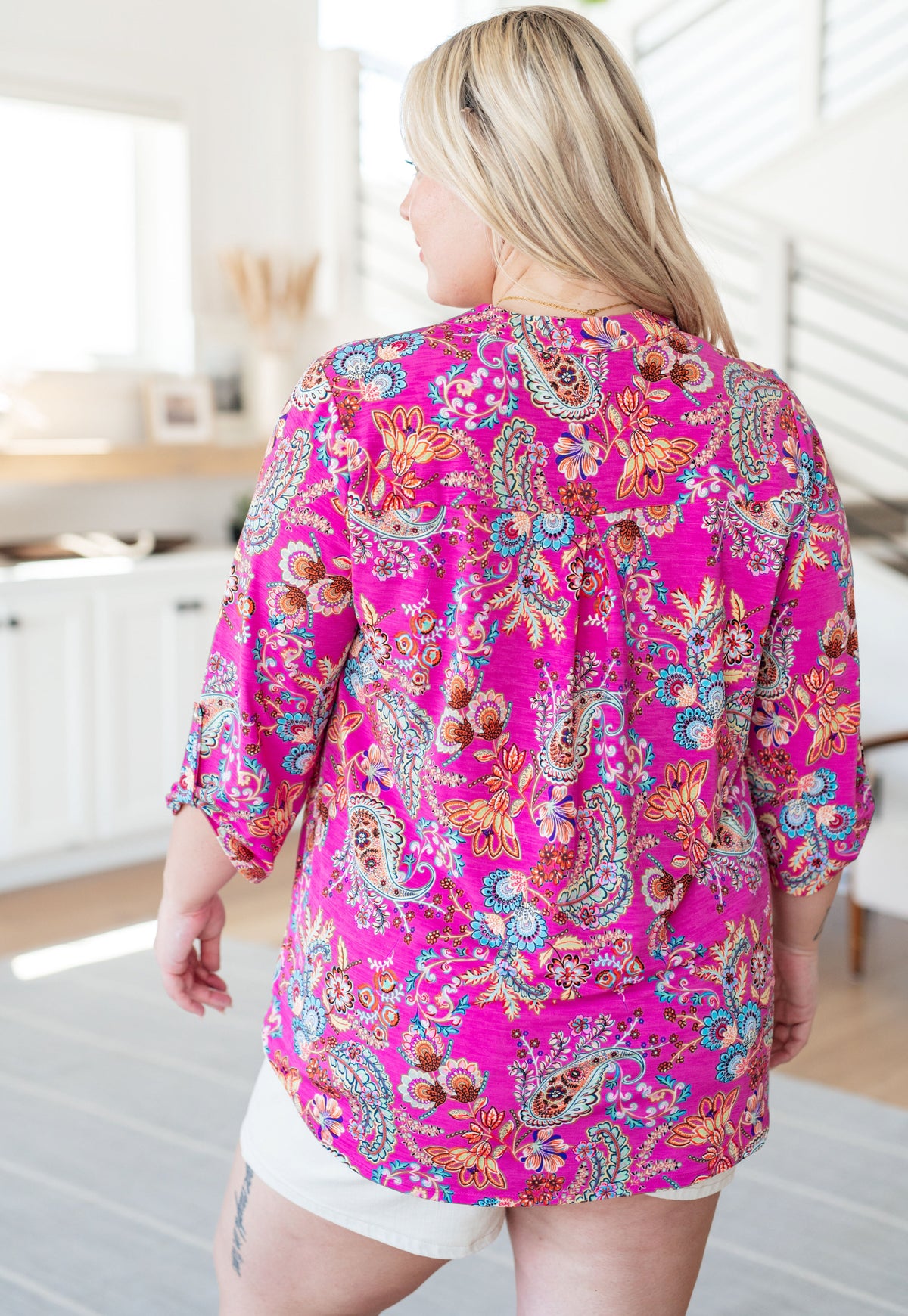 Hazel Blues® |  Lizzy Top in Magenta Floral Paisley